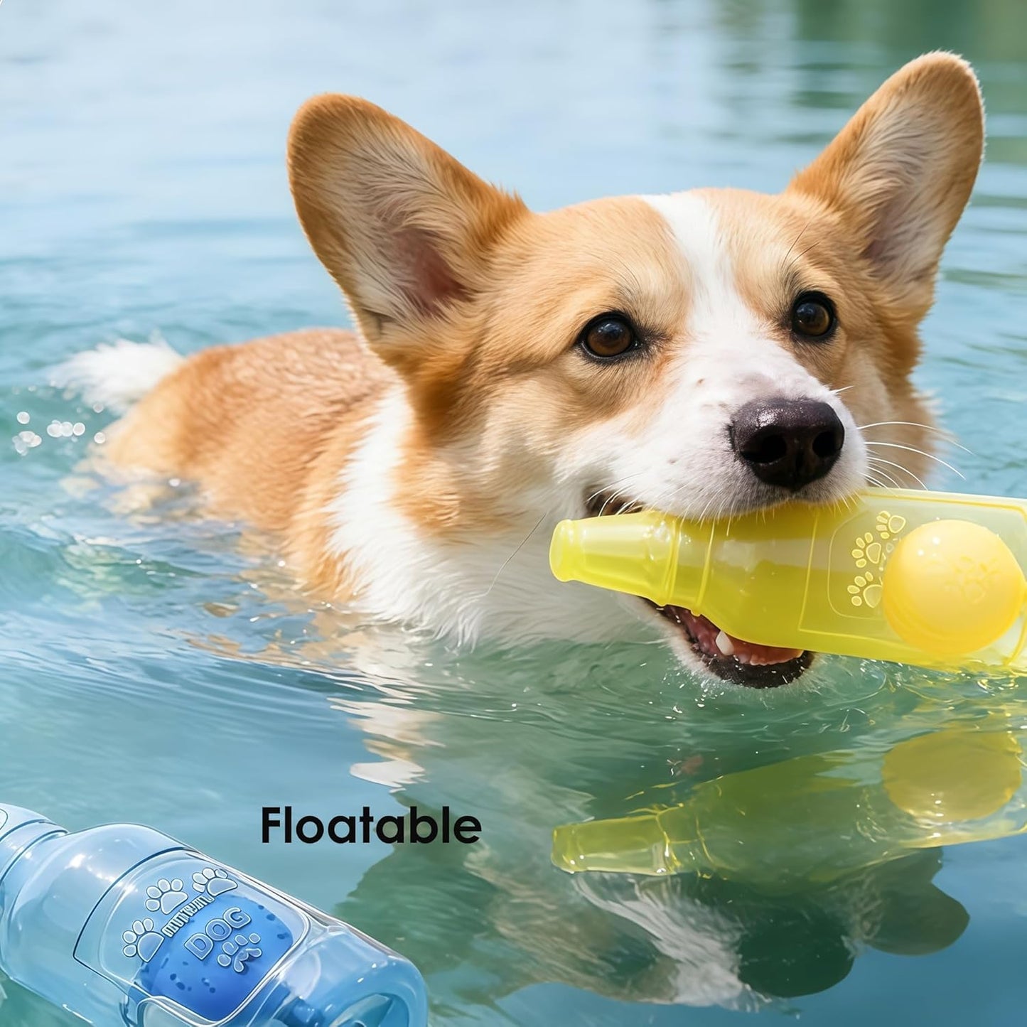 Squeaky Dog Ball Toy, Latex Chew & Fetch Toy, Wine Bottle Shape, Blue, Small