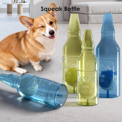 Squeaky Dog Ball Toy, Latex Chew & Fetch Toy, Wine Bottle Shape, Blue, Small