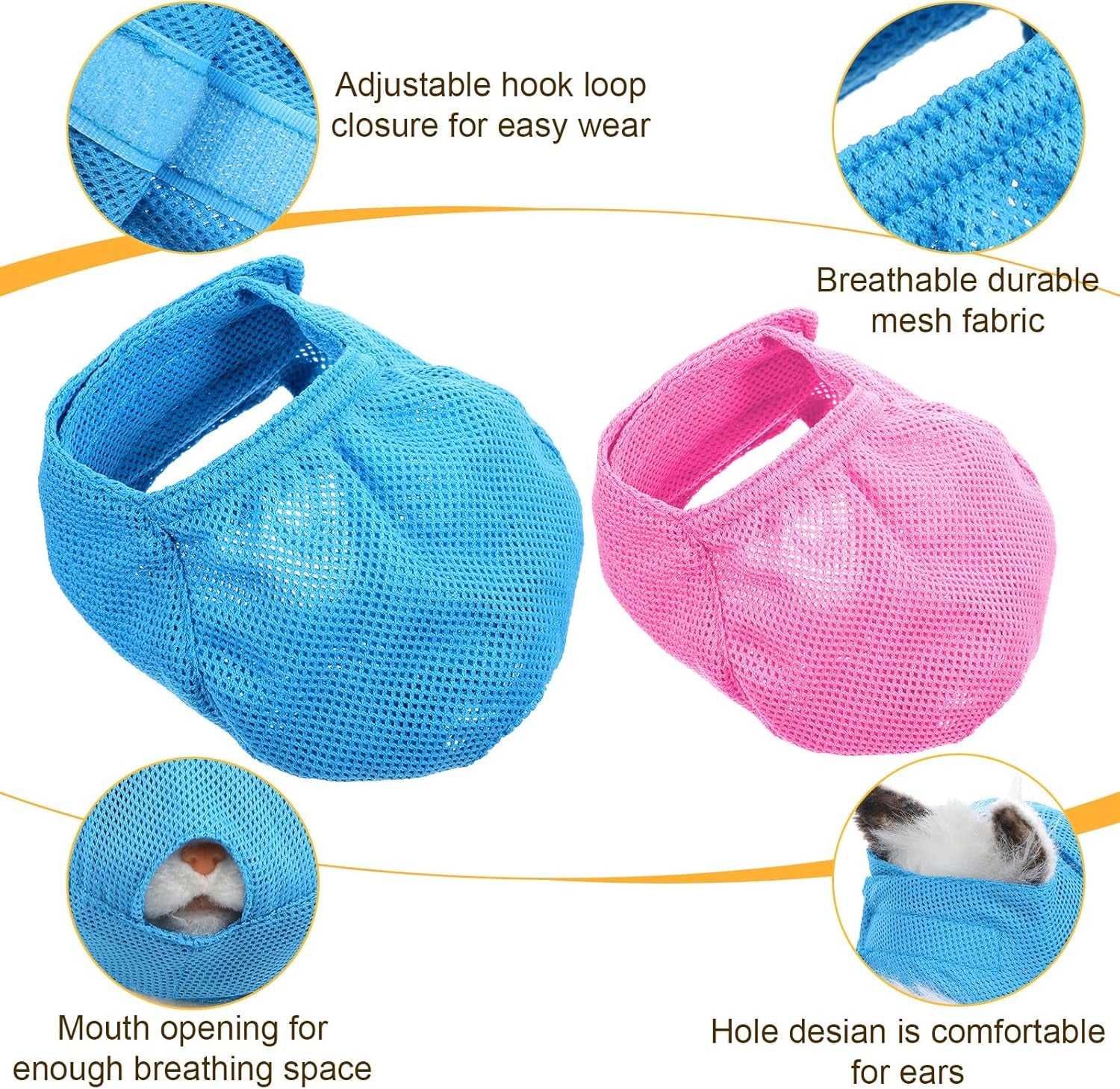 2Pcs Cat Muzzles Breathable Mesh Muzzles with Soft Mesh Covered, Cat Dog Grooming Restraint Muzzl anti Bite anti Meow Prevent from Biting