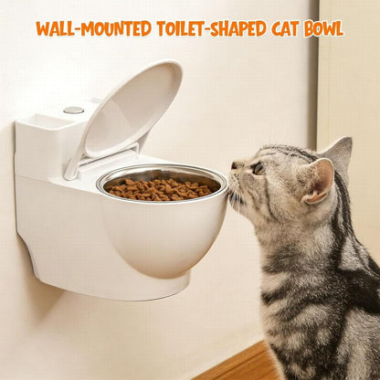 Toilet-Shaped Water Bowl for Cats, Wall-Mounted Cat Toilet Water Bowl Pet Food Dispenser for Cat Dog, Small Funny Bowls, Stainless Steel, Pet Fountain for Your Cat Drink More Water (White)