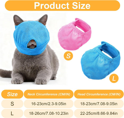2Pcs Cat Muzzles Breathable Mesh Muzzles with Soft Mesh Covered, Cat Dog Grooming Restraint Muzzl anti Bite anti Meow Prevent from Biting