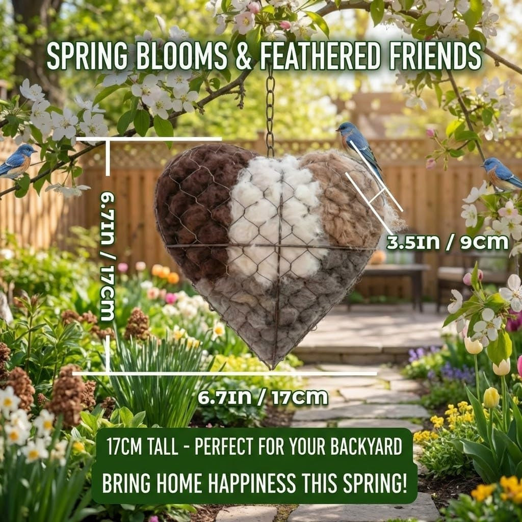 Handmade Alpaca Fiber Bird Nesting Heart, Birds Nests Material Holder, Winter Tree Shelter for Wild Bird, Hummingbird Houses Nest Boxes Gifts for outside Garden Art Birdhouse, Birds Lovers