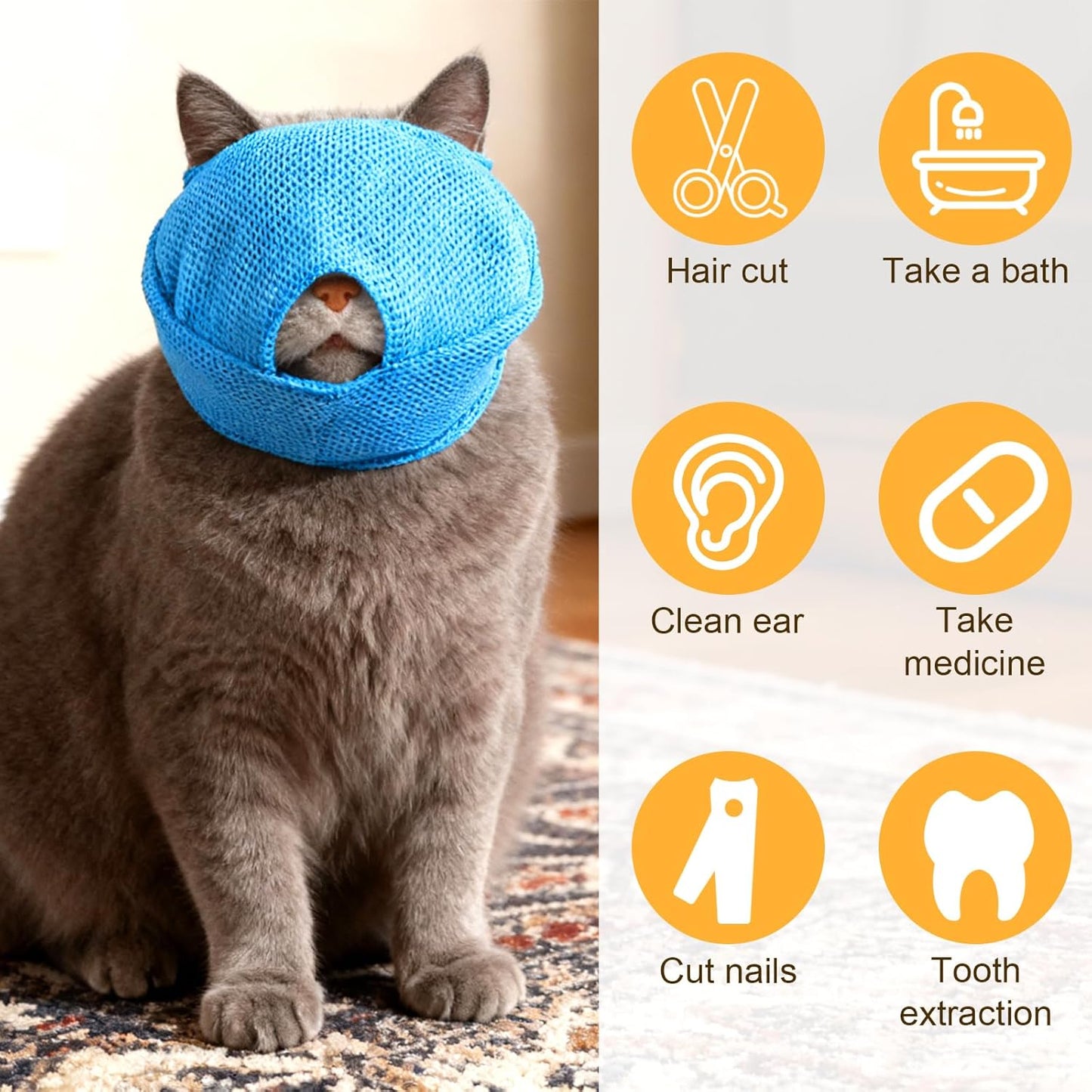 2Pcs Cat Muzzles Breathable Mesh Muzzles with Soft Mesh Covered, Cat Dog Grooming Restraint Muzzl anti Bite anti Meow Prevent from Biting