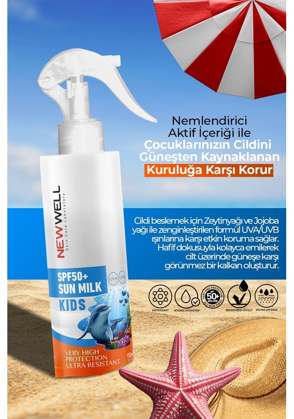 New Well Yüksek Koruyuculu Çocuk Güneş Sütü SPF50+ 150 ML