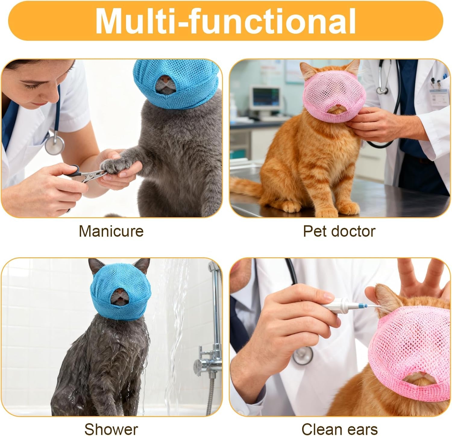 2Pcs Cat Muzzles Breathable Mesh Muzzles with Soft Mesh Covered, Cat Dog Grooming Restraint Muzzl anti Bite anti Meow Prevent from Biting