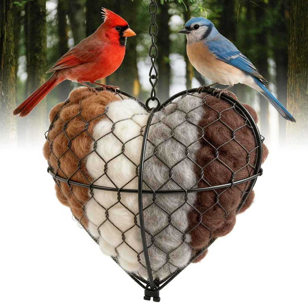Handmade Alpaca Fiber Bird Nesting Heart, Birds Nests Material Holder, Winter Tree Shelter for Wild Bird, Hummingbird Houses Nest Boxes Gifts for outside Garden Art Birdhouse, Birds Lovers